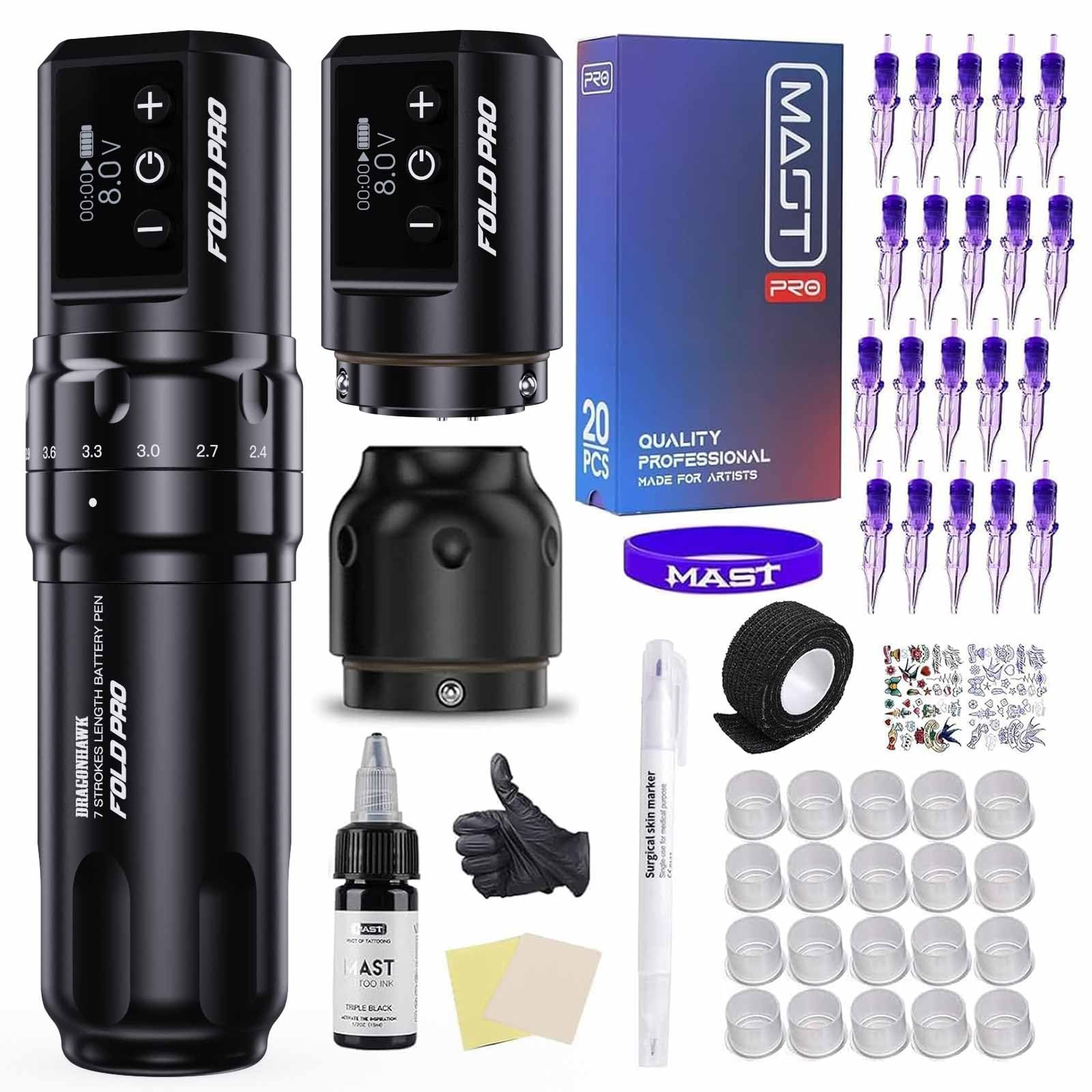 Dragonhawk Fold Pro Tattoo Kit Machine Gun 7 Adjustable Strokes 2