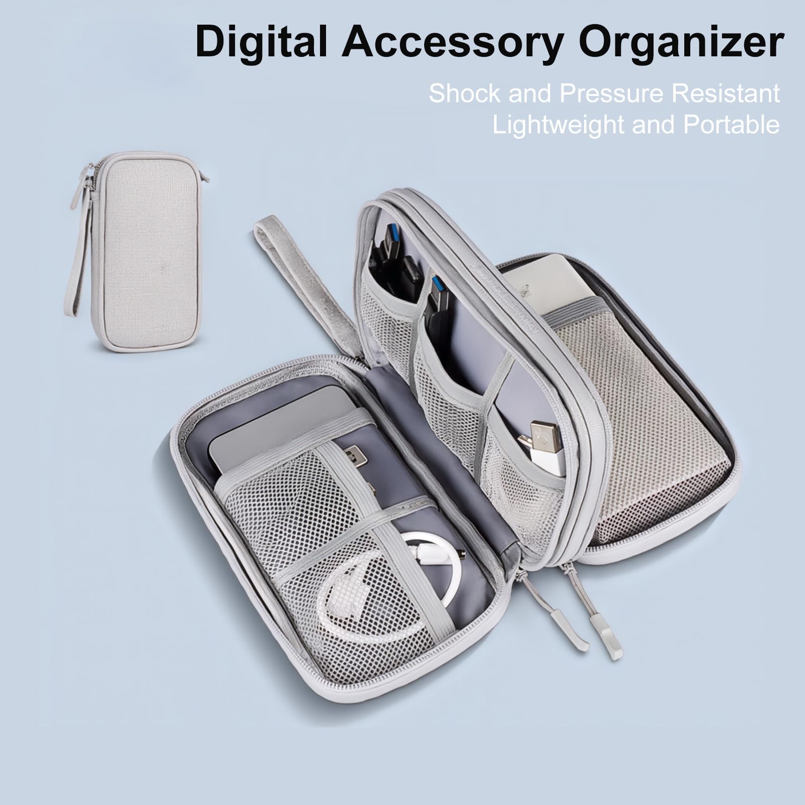 Digital Accessories Organizer Bag, Portable Double Layer Waterproof Suitable for a Variety of Digital Accessories, Universal Storage, Business Travel Bag, Black, Modern Simplicity — view 2