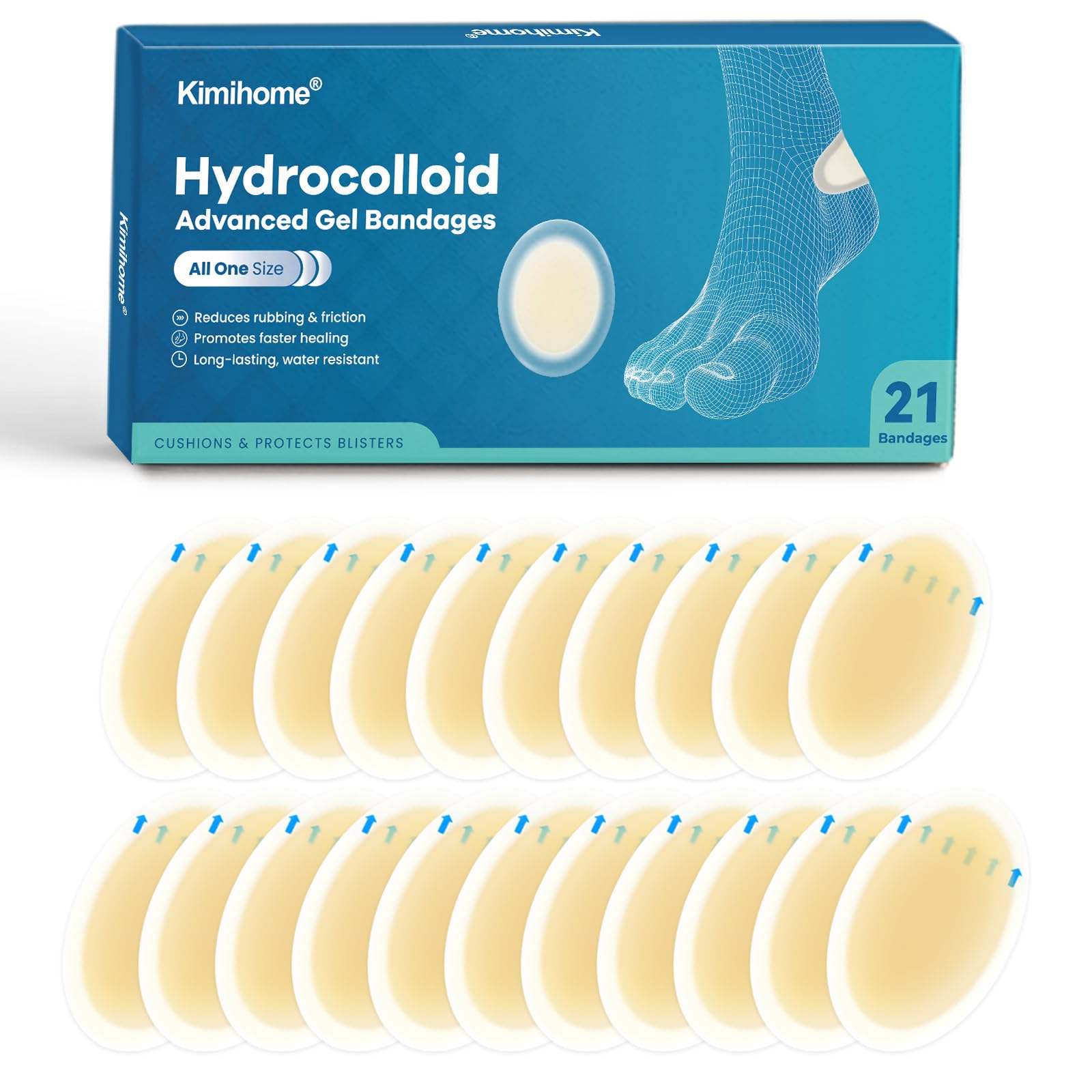 Bende per vesciche in gel, 21 pezzi, bende idrocolloidali per piedi, cuscinetti per vesciche, adesive resistenti all'acqua per tallone, dita dei piedi, bende per prevenzione e comfort