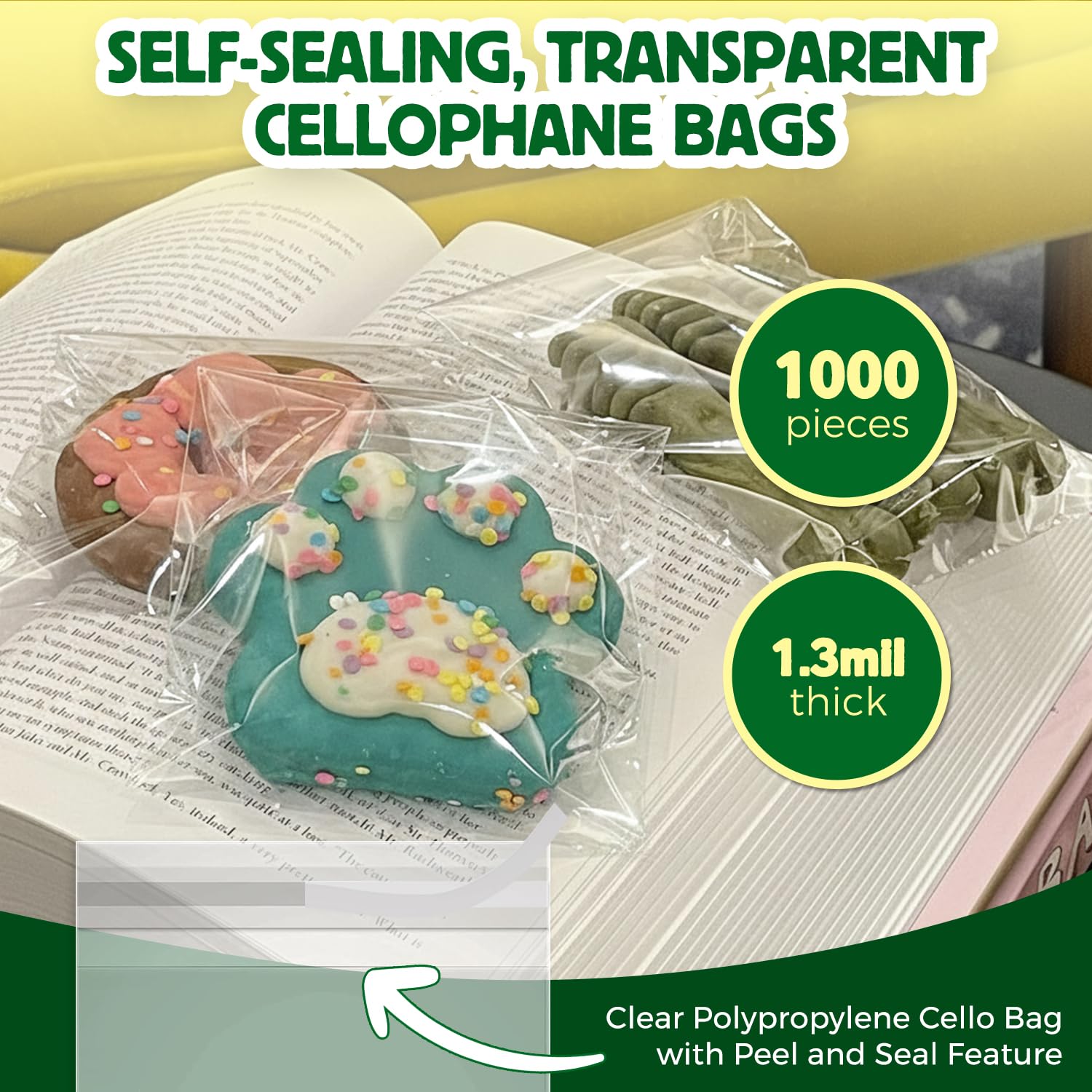 Seal Fresh Bolsas de celofán resellables transparentes de 6 x 6 pulgadas (1000 unidades) para galletas, dulces, golosinas, pasteles, recuerdos de fiesta y golosinas