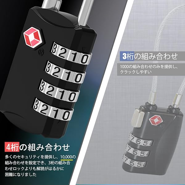TSAロック, [1 個セット] Diyife 4桁ダイヤルロック 南京錠 スーツケース用 バッグ用, スーツケース 海外旅行用鍵 ジムロッカー荷物 (ブラック） - 4