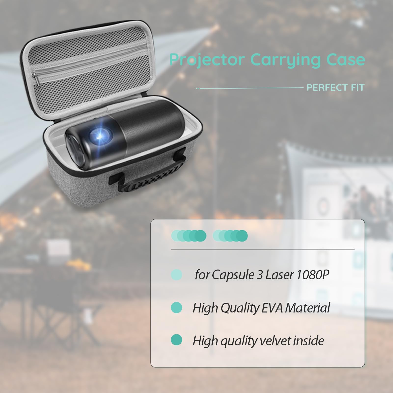 Projektortasche für Capsule 3 Laser 1080P, Langlebige, Wasserdichte, Rüttelfeste EVA-Projektortasche, Reise-Projektorbox, Tragbare Projektor-Tragetasche (grau)