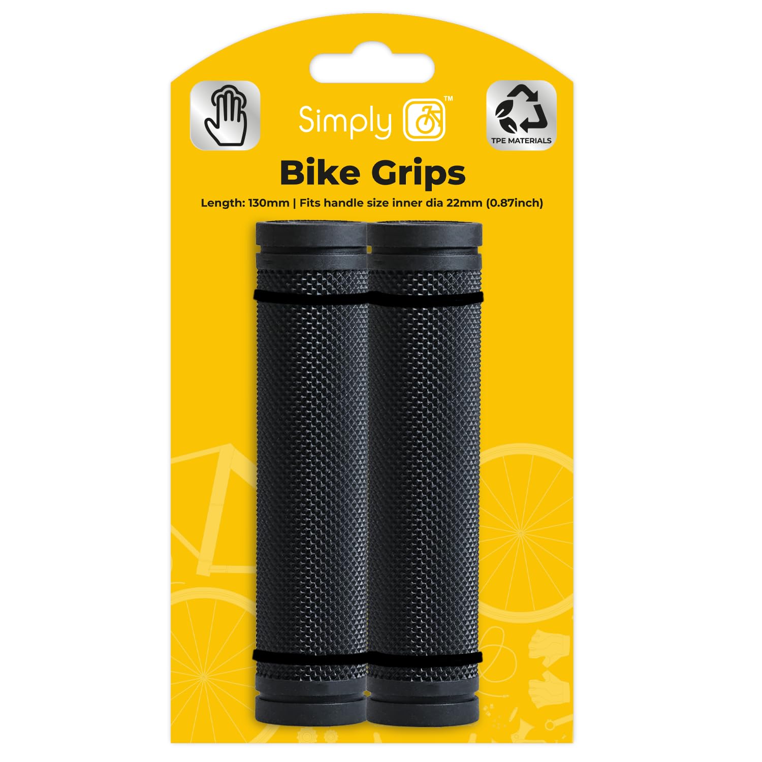 Simply Cycling TPE Black Bicycle Handlebar Grips 90 123 130mm, Anti-Slip Ergonomic Bike Grips for 22mm Handlebars, Pair, Vibration Dampening