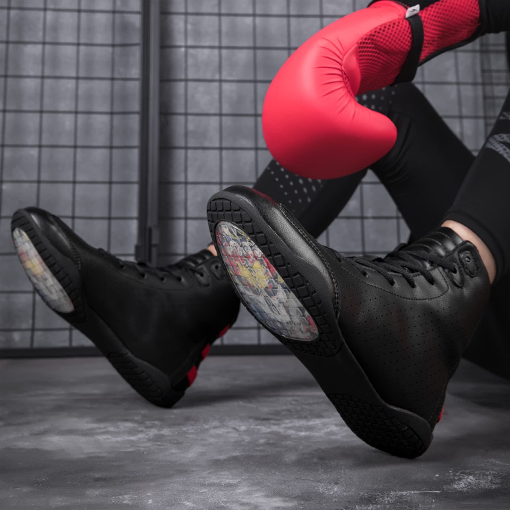 Męskie Damskie Buty Bokserskie Indoor Fitness Fight Squat Buty miękkie dno oddychające Non-Slip,Black,37