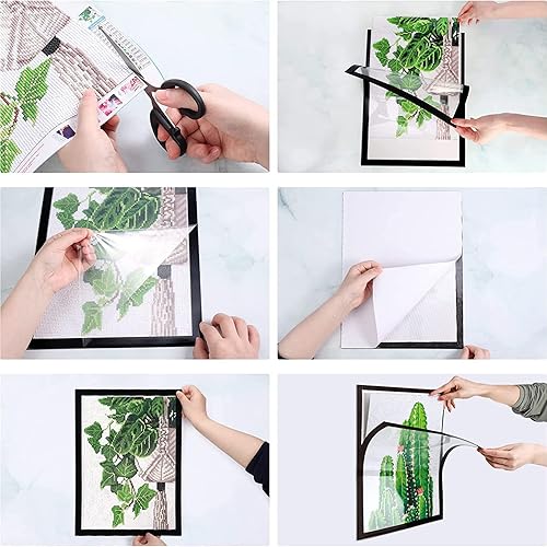 Miniatura 3 de Huacan Marcos de pintura de diamantes de 12 x 16 pulgadas  11.8 x 15.7 in, marco de arte magnético de diamante autoadhesivo (paquete de 4)