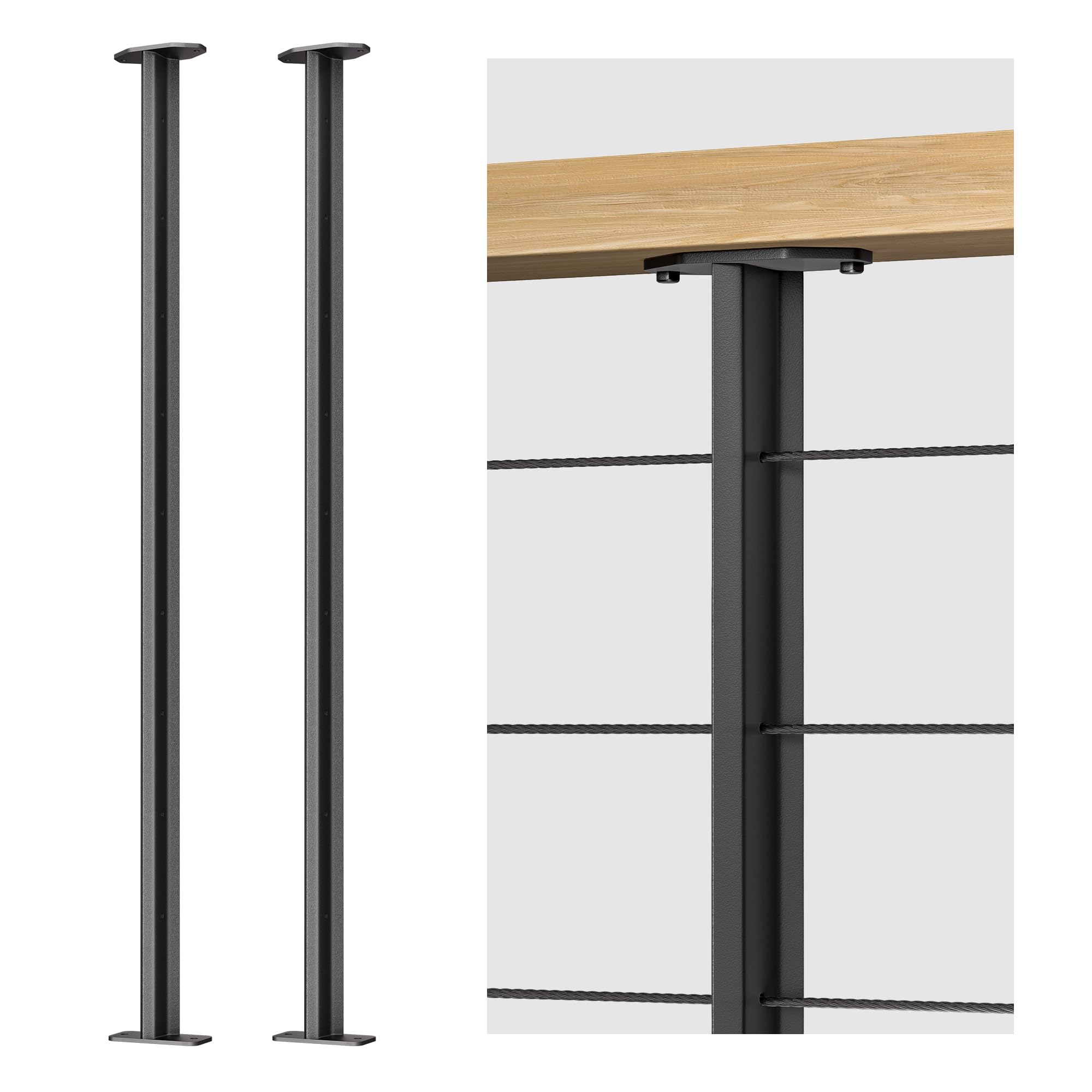 Deck Man 2-Pack Railing Post 36inch Stainless Steel Pre-drilled Intermediate Post/Studdle Pickets for 1/8" Deck Cable Railing, Level Cable Railing