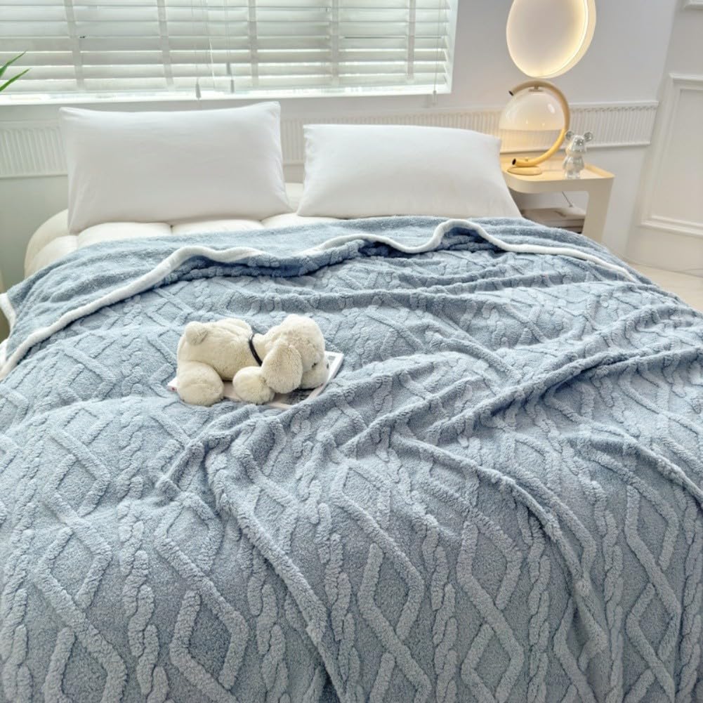 Couverture polaire corail contre le froid plaid chaud bleu canapé lit