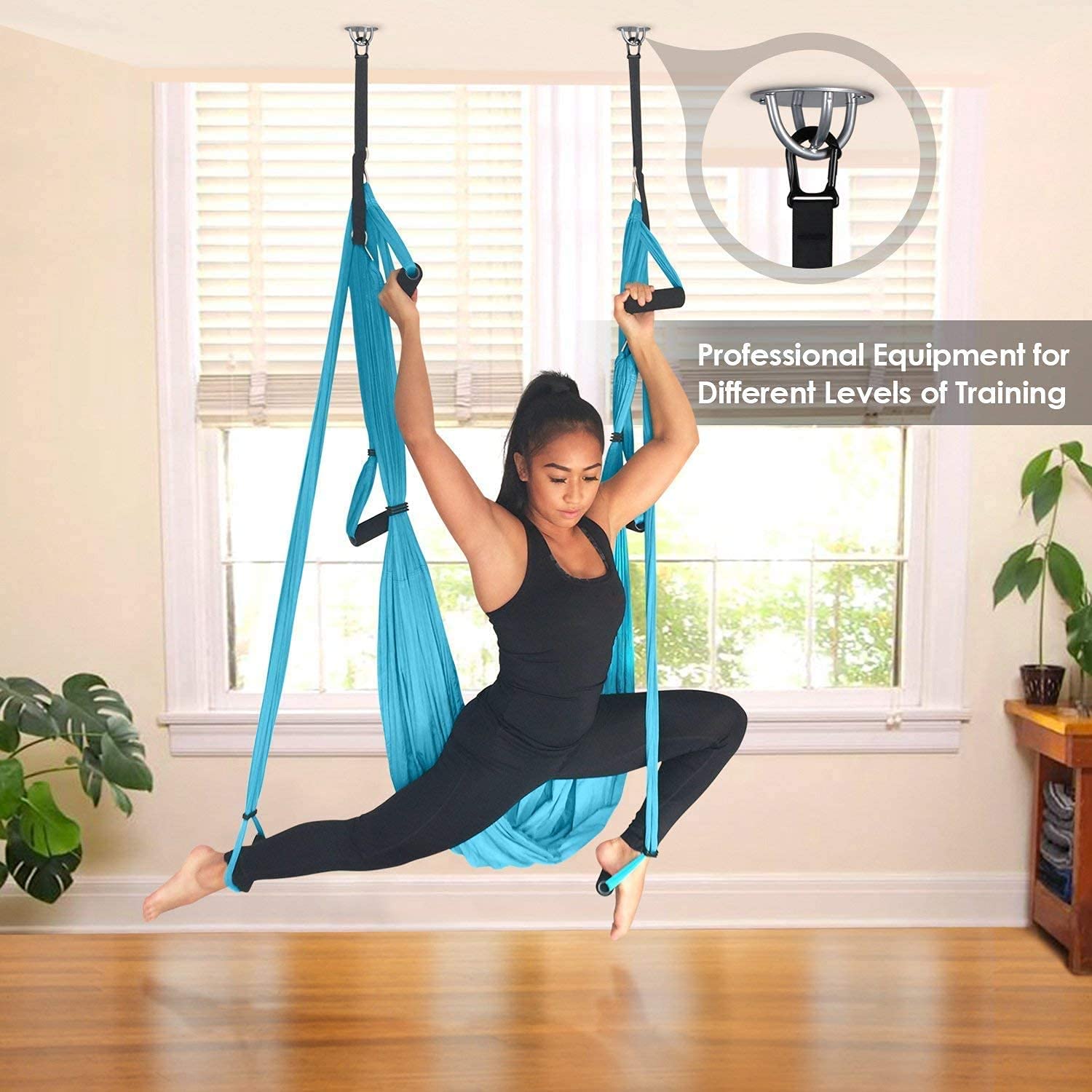 HITIK Aerial Yoga Swing Set Anti Gravity Yoga Hammock for Outdoor and Indoor Inversion Therapy Flying Sling Set (with Ceiling Mount Accessories)blue