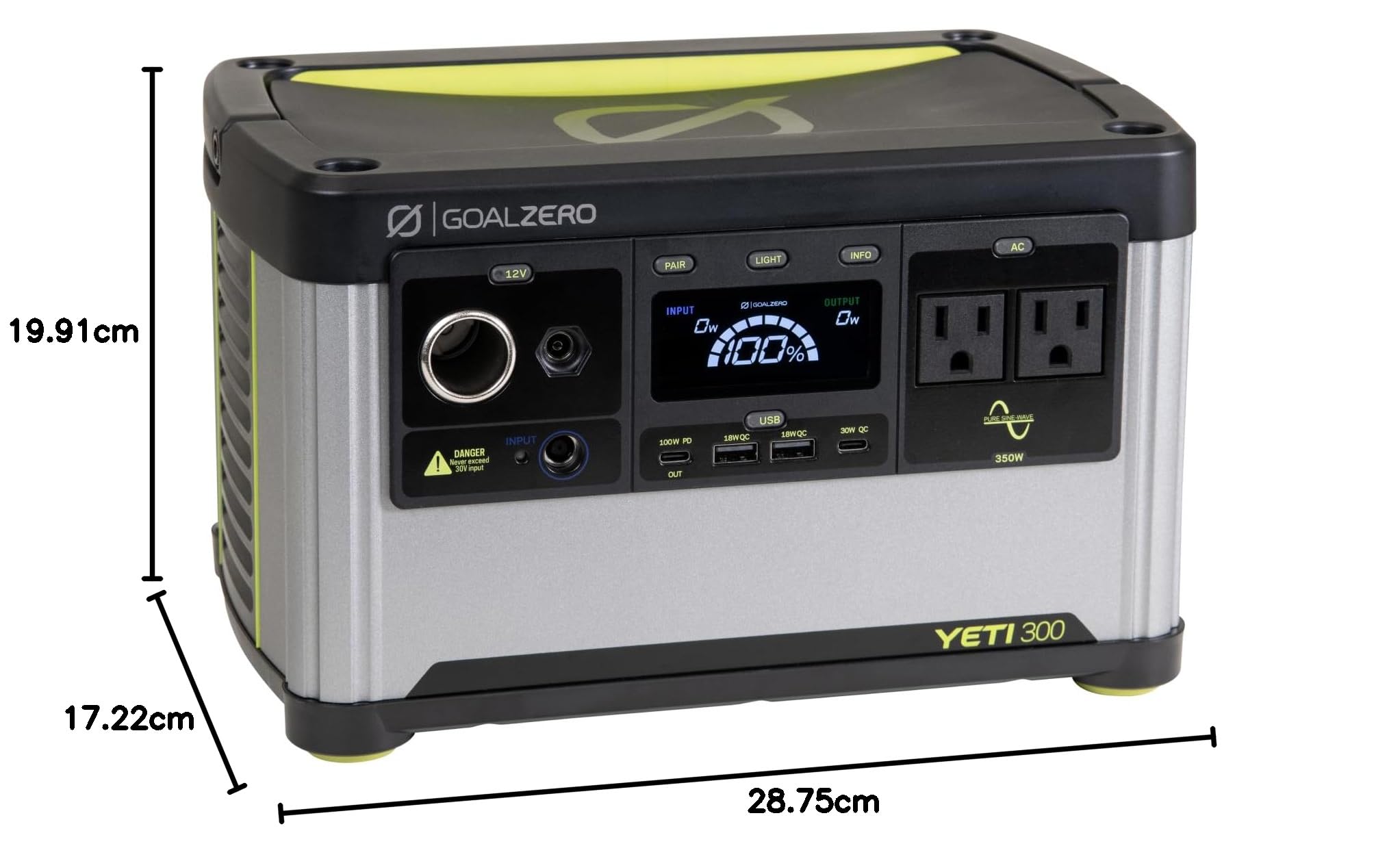 Goal Zero Yeti Przenośna stacja zasilania, Yeti 300, akumulator LiFePO4 o mocy 297 W, wodoodporny i pyłoszczelny generator solarny do użytku na zewnątrz, na kemping, do tylnej klapy i domu, czyste