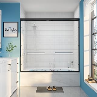 60" W x 57" H Glass Shower Door, Shower Doors Glass Sliding 60 Inches, Aluminum Semi-Frameless & 1/4"(6mm) Clear Tempered Glass Double Sliding Shower Door Replacment for Bath Tub (Matte Black)