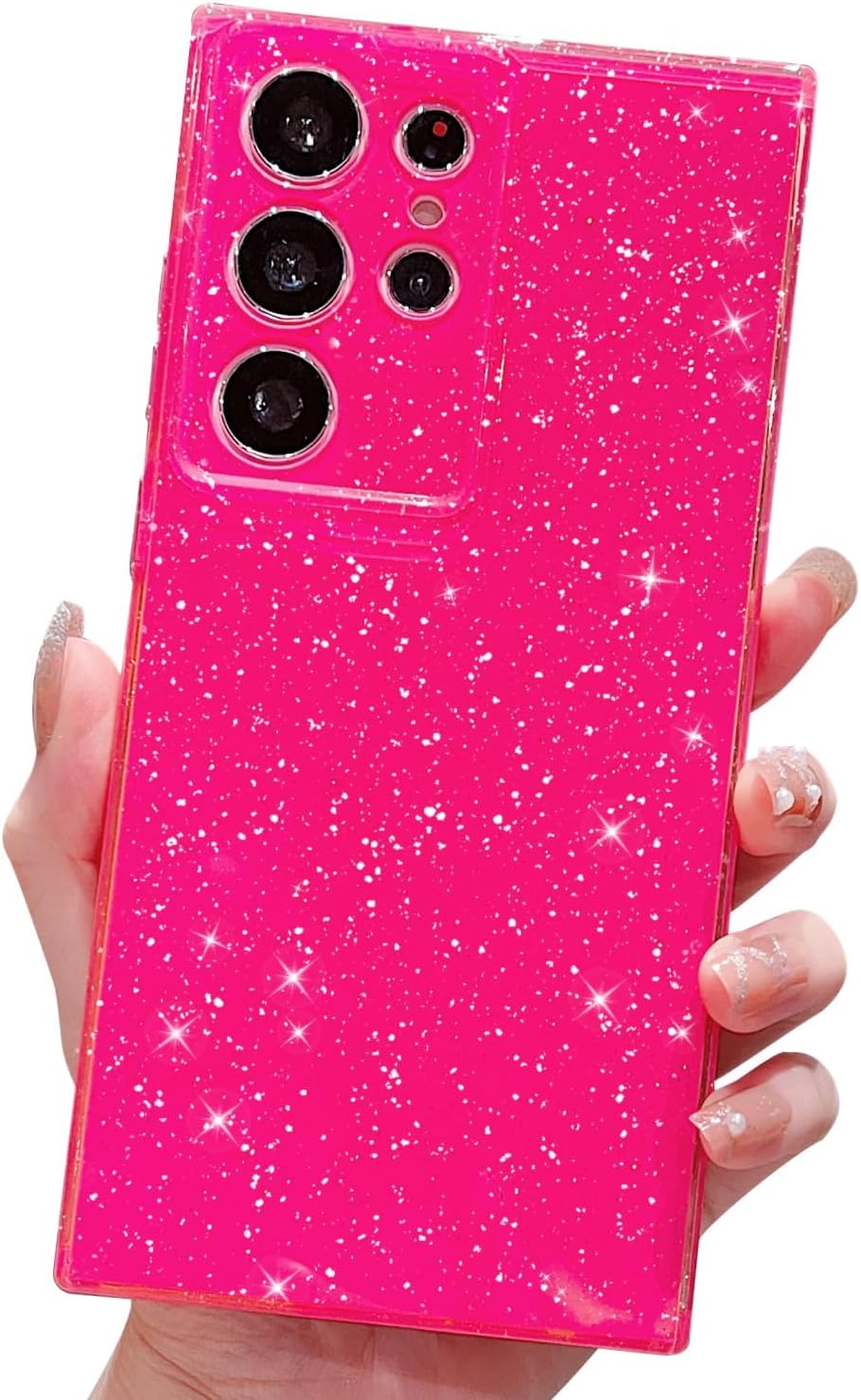 Compatible with Samsung Galaxy S24 Ultra Case,Cute Neon Bright Color,Glitter Bling Thin Slim Shockproof Silicone Sparkly Cover for Women Girl for Galaxy S24 Ultra-Hot Pink