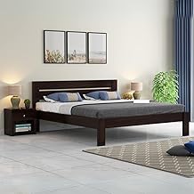 Solid Sheesham Wood Queen Size Bed Without Storage | Double Cot Bed with Headboard | Walnut Finish Palang for Bedroom & Hotel | Fits 78x60 Mattress