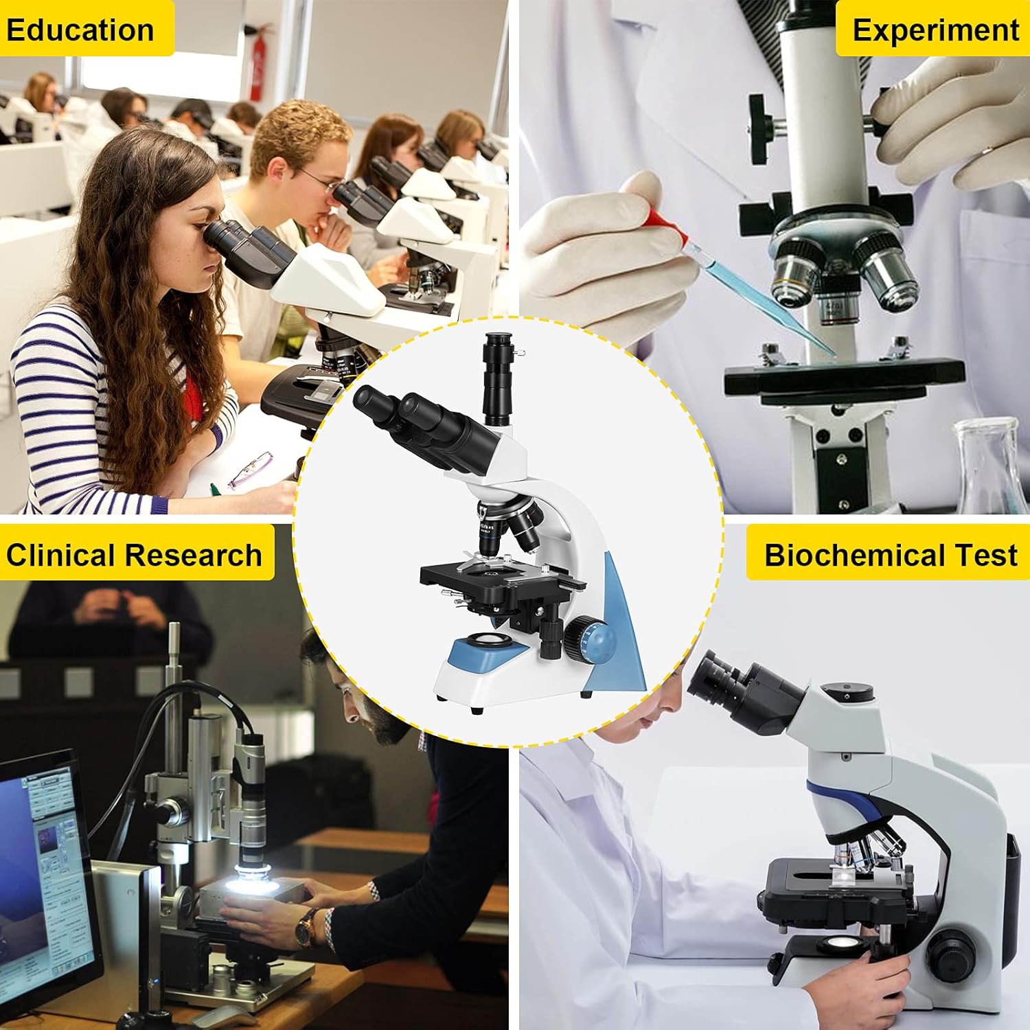 Happybuy Trinocular Compound Microscope 40X-2500X Magnification Digital Compound Microscope WF10X & WF25X Eyepieces Compound Light Microscope LED Light Abbe Condenser Siedentopf Head, Mechanical Stage
