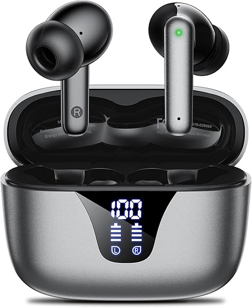Wireless Earbuds Bluetooth Headphones, 50H Playtime Ear Buds with Mic, LED Digital Display Charging Case, IPX7 Waterproof, Deep Bass Stereo, in-Ear Earphone for iPhone Andriod Phone - Black