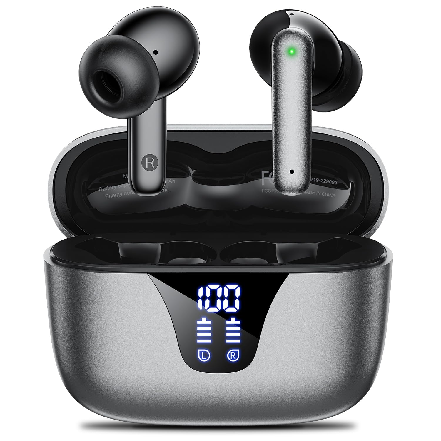 Wireless Earbuds Bluetooth Headphones, 50H Playtime Ear Buds with Mic, LED Digital Display Charging Case, IPX7 Waterproof, Deep Bass Stereo, in-Ear Earphone for iPhone Andriod Phone
