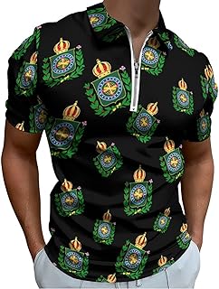 Coat of Arms of Brazil Men's Golf Shirts Short Sleeve Print Patterns Casual Collared Golf Polo Shirt