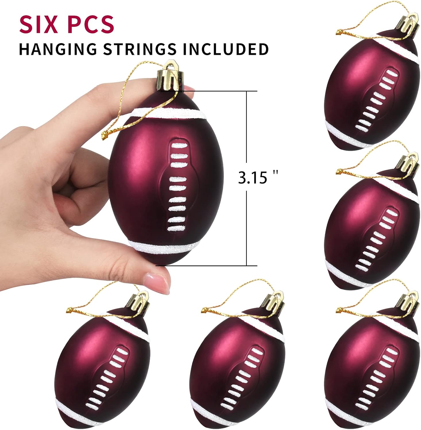 Mupera 6PCS Football Christmas Ornaments Set - Sports Theme Tree Decorations Balls, Hanging Balls for Xmas, Home & Office Holiday Decor (3.15 Inch) - Image 2