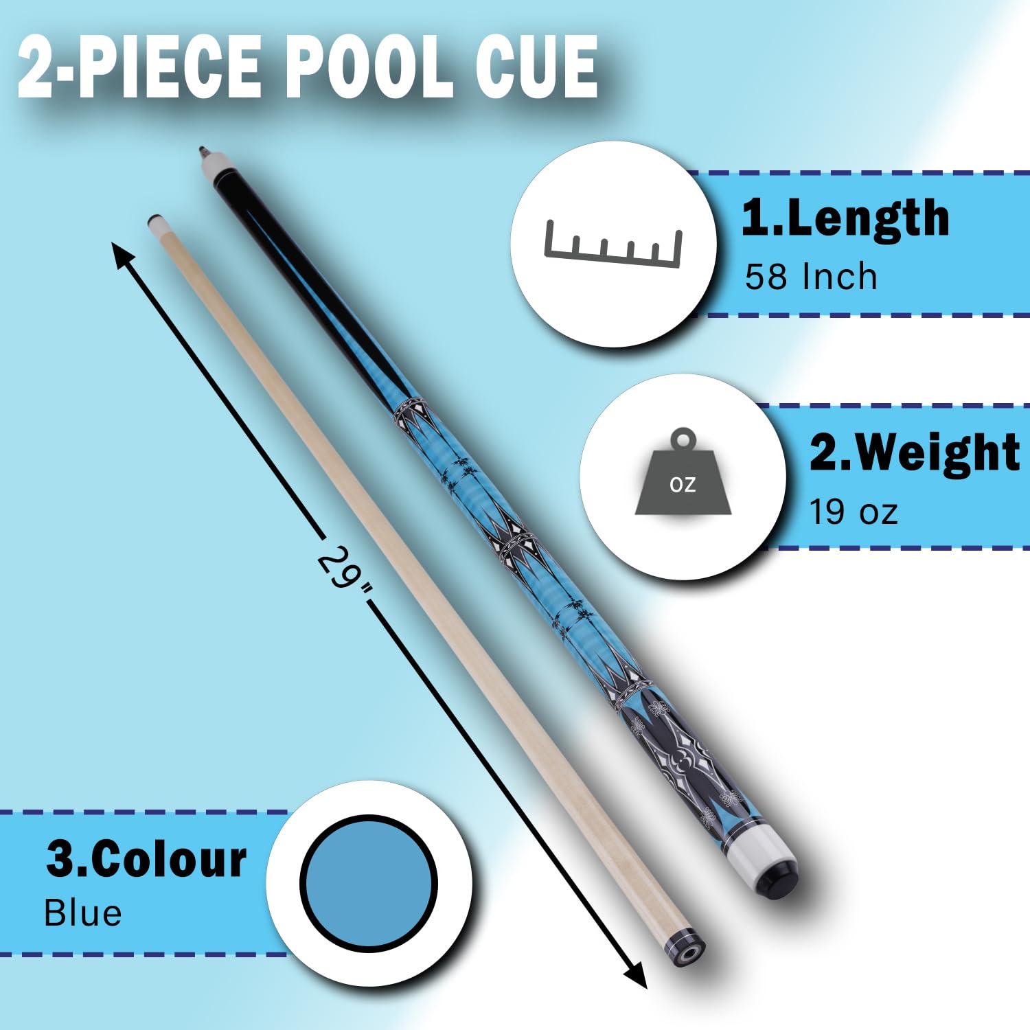 13mm 58 Pollici 19 20 Once Stecche Biliardo Pool,1/2 Maple Pool Cue Stick,Bastone da Biliardo da Bar per Uomini e Donne.
