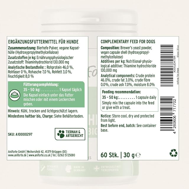 Foto 7 de 7 de AniForte Tick Shield para Perros (35 a 50 kg) 60 cápsulas. Producto 100% Natural. Complejo de Vitamina B…
