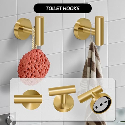 Miniatura 5 de Juego de 5 piezas de accesorios de baño de oro cepillado con toalleros para baño, juego de toallas de baño de acero inoxidable de 23.6 pulgadas, kit