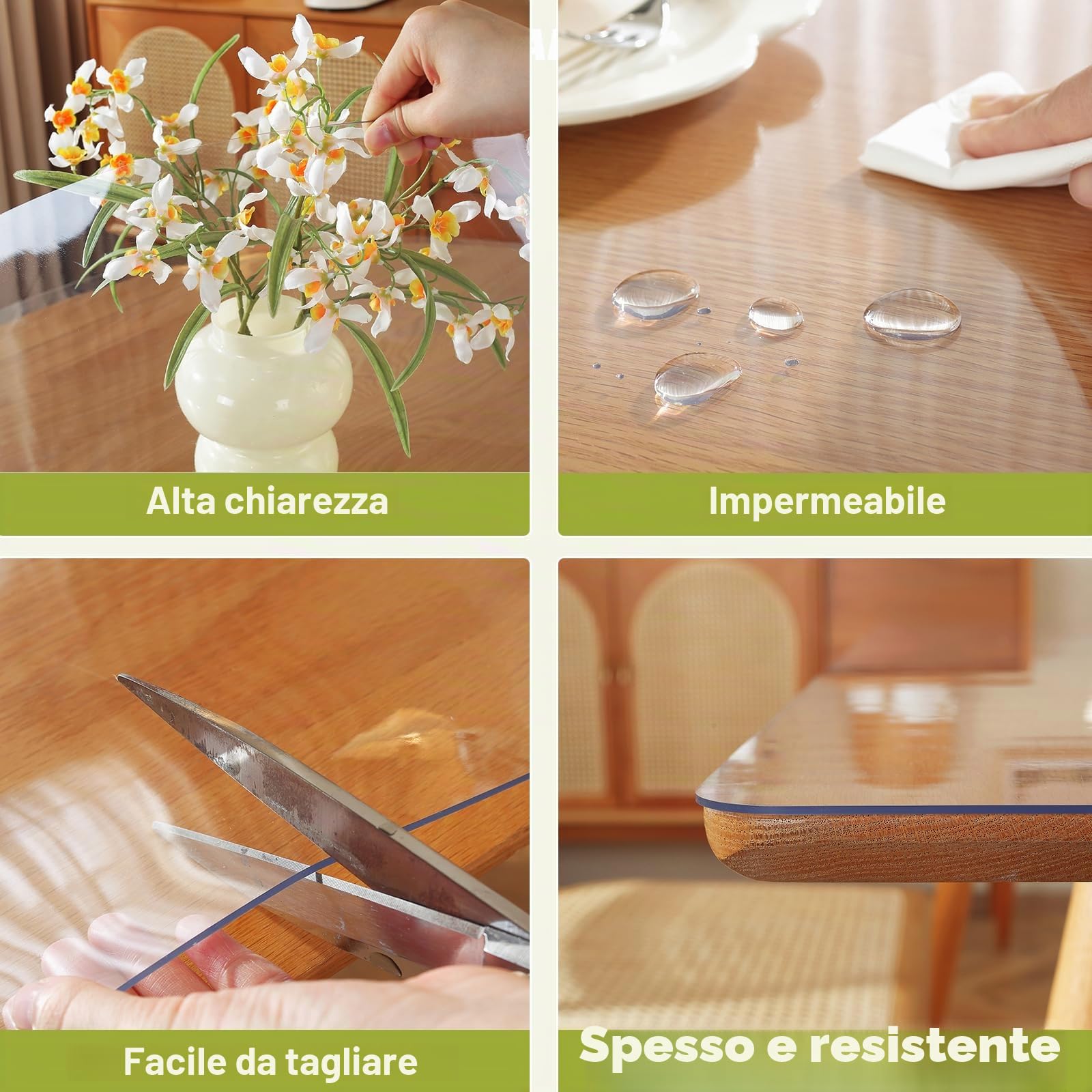 OstepDecor Copritavolo Trasparente PVC, 80 x 140 cm, 1.5mm, Tovaglia Plastificata Rettangolare con Protezione Antimacchia - Versatile per Tavoli di Cucina e Salotto, Facile da Pulire e Resistente