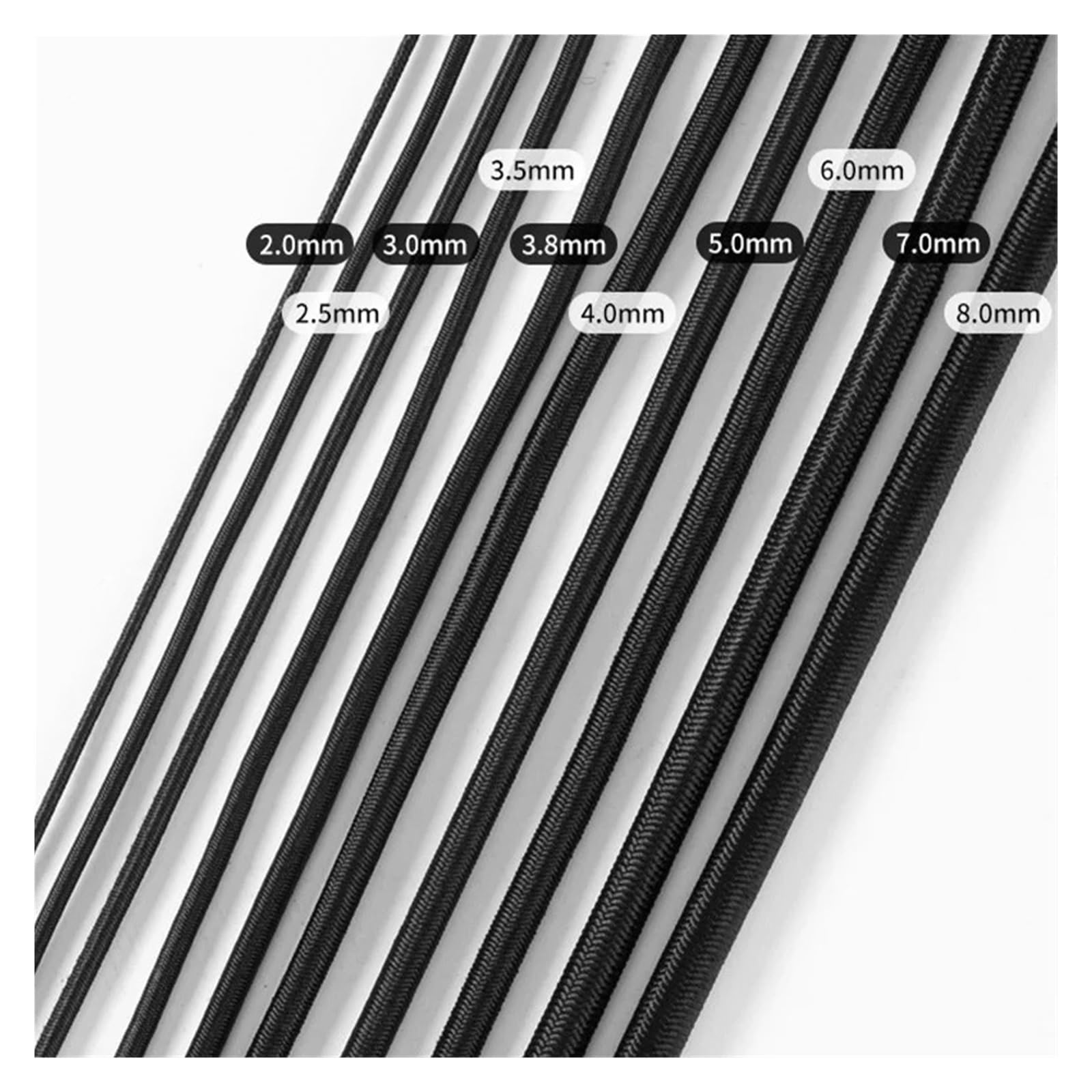 Cuerda Elastica Cuerda elástica Redonda de 1-10 mm, Color Blanco y Negro, Banda Goma látex Alta Elasticidad, Cuerda for trampolín, tendón Vaca, Accesorios Costura DIY(Black,5M,6mm)