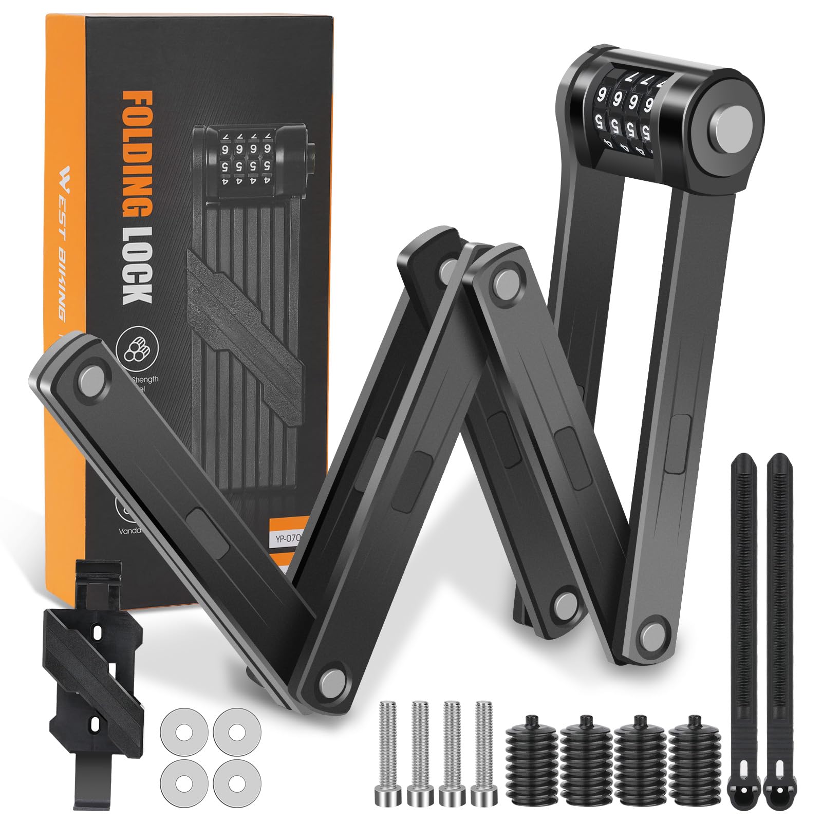 Antivol de vélo, antivol à combinaison, antivol pliable, niveau de sécurité 15, serrure à combinaison, 120 cm avec support