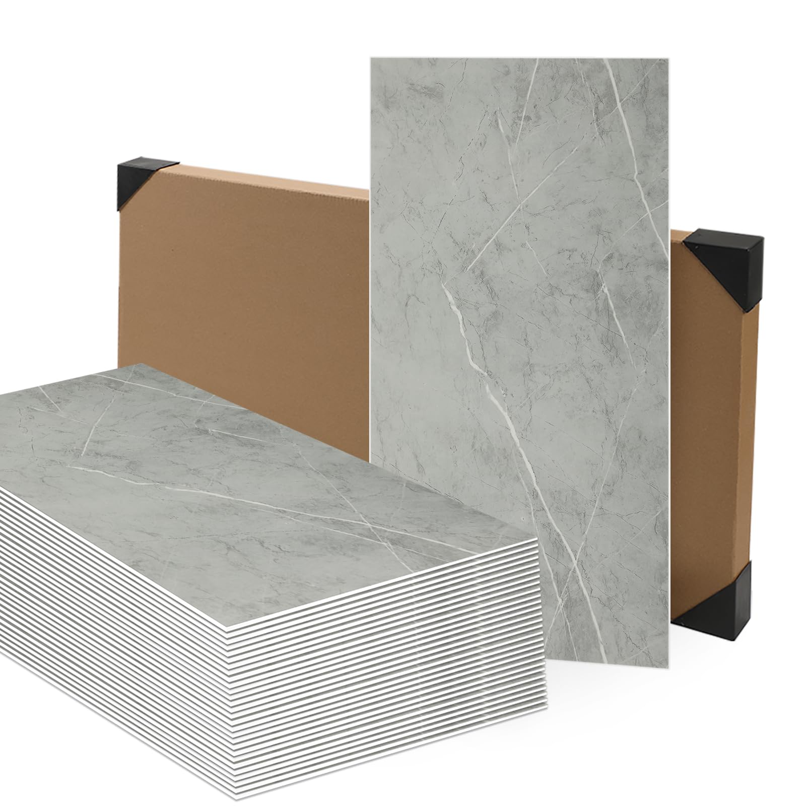10PCS Marble Tile Stickers Thicken Self Adhesive Wall Tiles Waterproof Backsplash, Peel and Stick, Vinyl Marble Tiles for Bathroom, Kitchen Splashback, and Living Room，Grey, 60x30cm