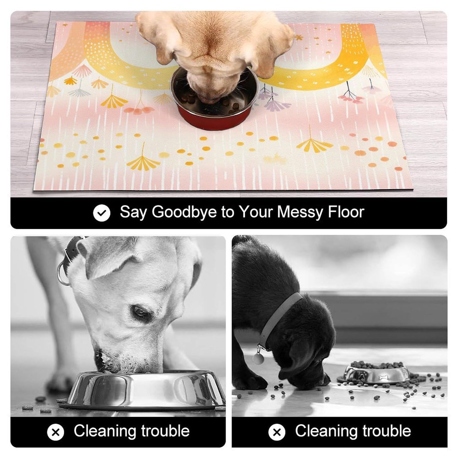 Tapis de nourriture pour chat avec plusieurs arcs-en-ciel - Tapis d'alimentation antidérapant pour chien facile à nettoyer pour la nourriture et l'eau, tapis de gamelle pour chien et chat - 61 x 81,3