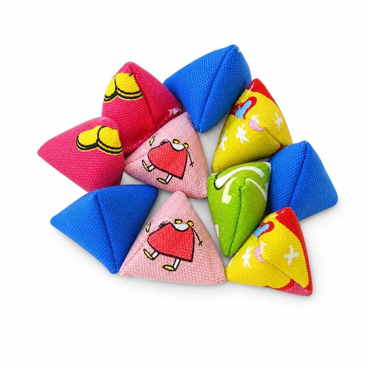 calandis kids bean bag toss game set with ring toss and cornhole bags for outdoor yard play 4cm triangle bean bag (10 pcs) random color