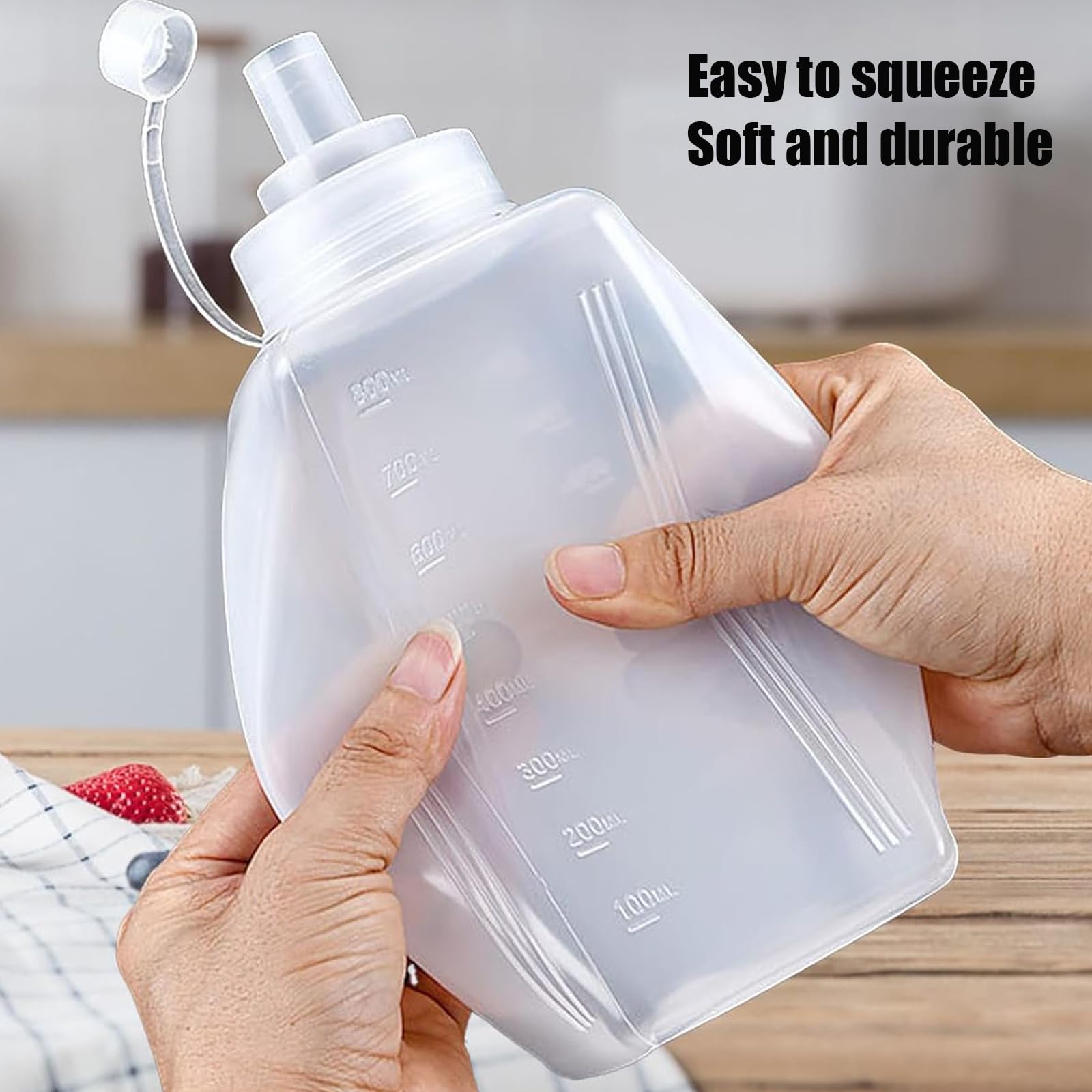 Set di 3 bottiglie Squeeze, bottiglie in PE con scala graduata, a tenuta stagna, ideali per ketchup, olio barbecue, cottura al forno e campeggio (1000ML)