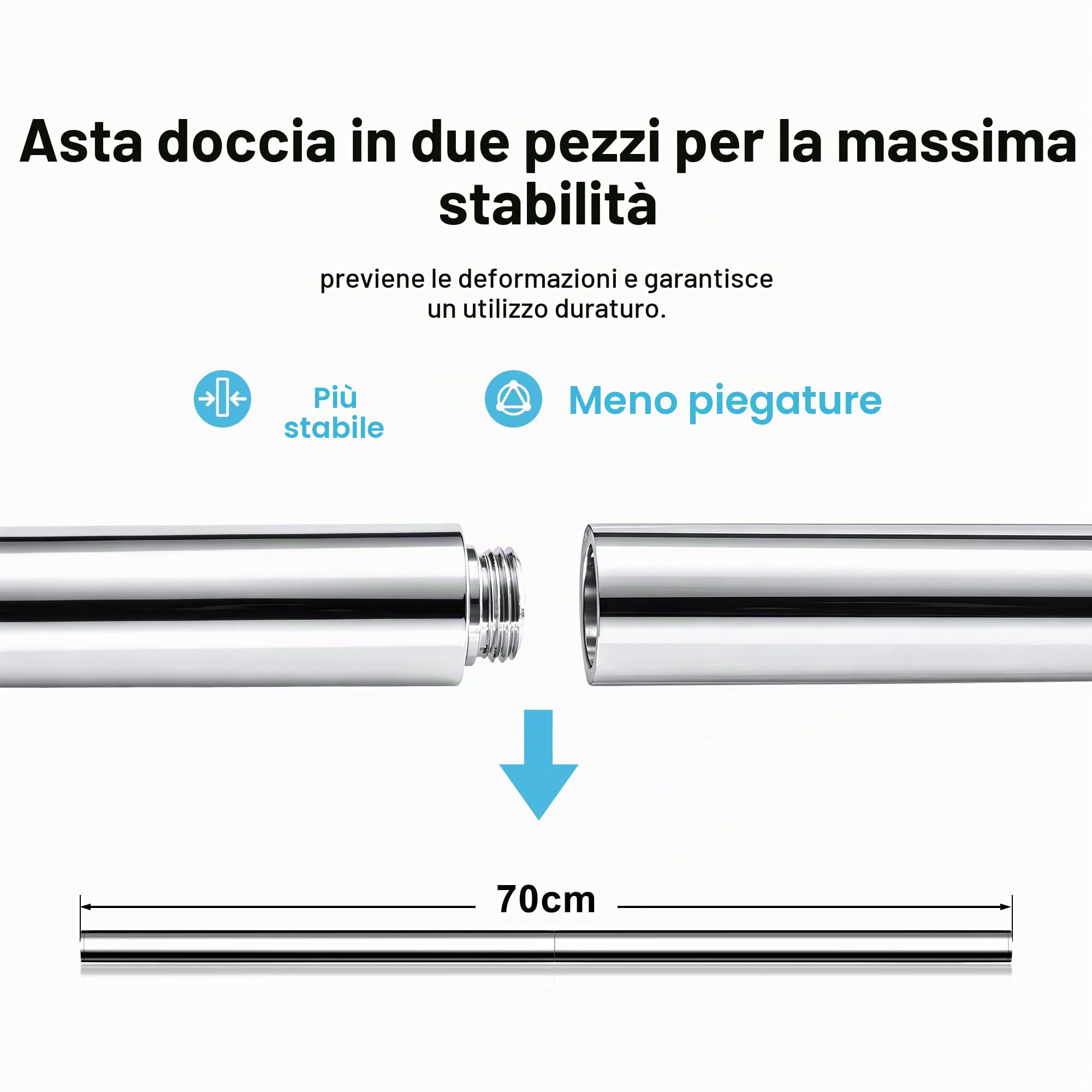 Görbach Saliscendi Doccia con Soffione 3 Getti, Asta Doccia 70 cm Cromo | Asta Doccia Acciaio inox con Supporto per Doccetta e Tubo, Colonna Doccia Adattarsi ai Fori Esistenti con Mensola doccia