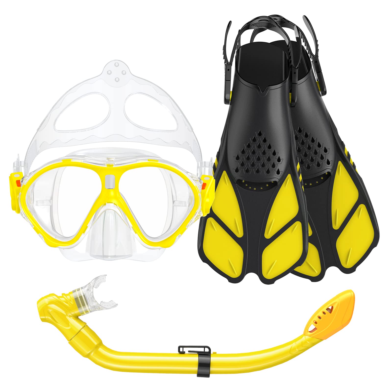 Seovediary Kids Snorkel Set, Mask Fins Snorkeling Gear for Kids Anti-Fog Swim Goggles 180 Panoramic View Dry Top Snorkel and Dive Flippers Combo with