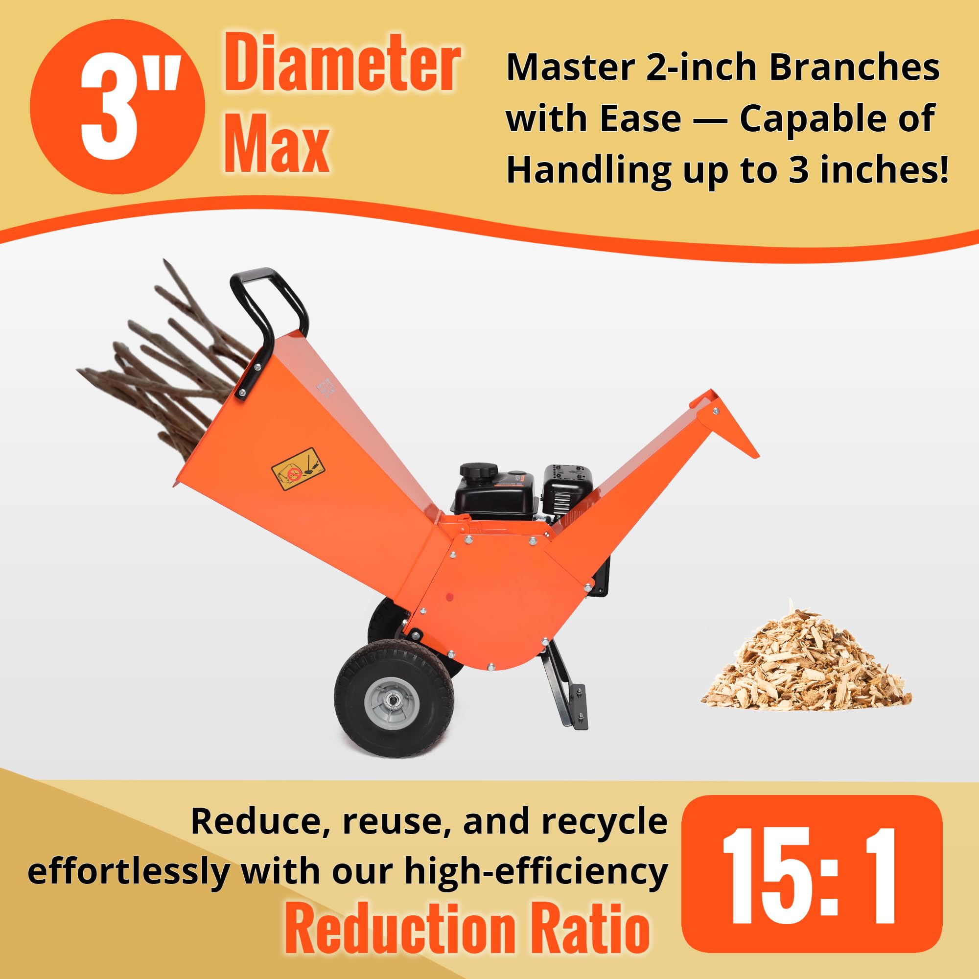 EFCUT Wood Chipper Shredder Mulcher 7HP Gas Powered Heavy Duty Compact Design 3