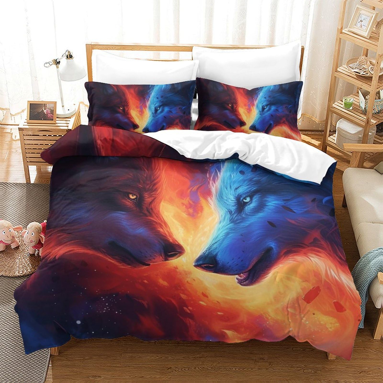 Parure de lit imprimé 3D loup pour créer un cocon de douceur grand lit 220x240