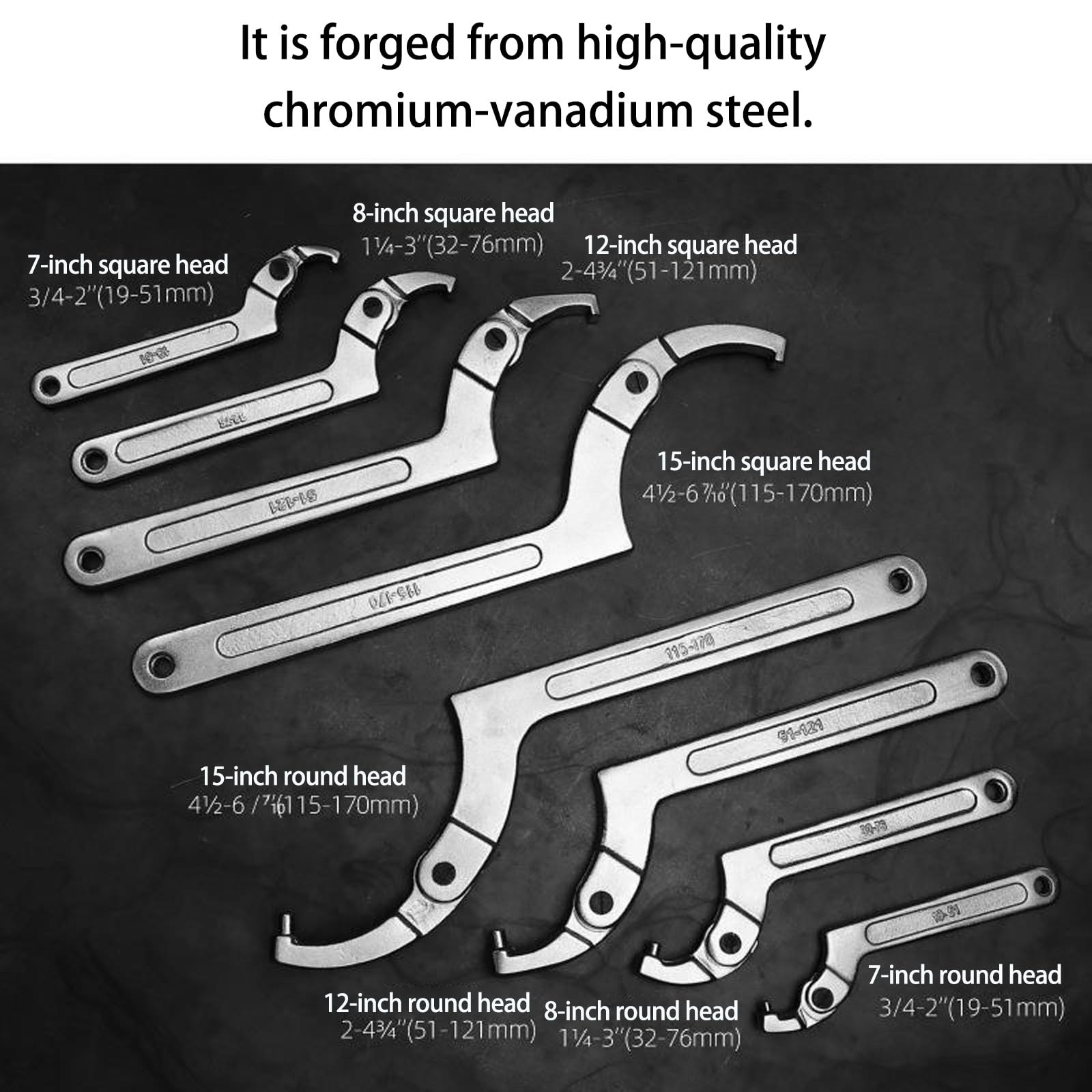 Greabuy Herramienta de medición de agua flexible de 7 pulgadas, 8 pulgadas, 12 pulgadas, 15 pulgadas, llave de gancho ajustable con extremos cuadrados y redondos