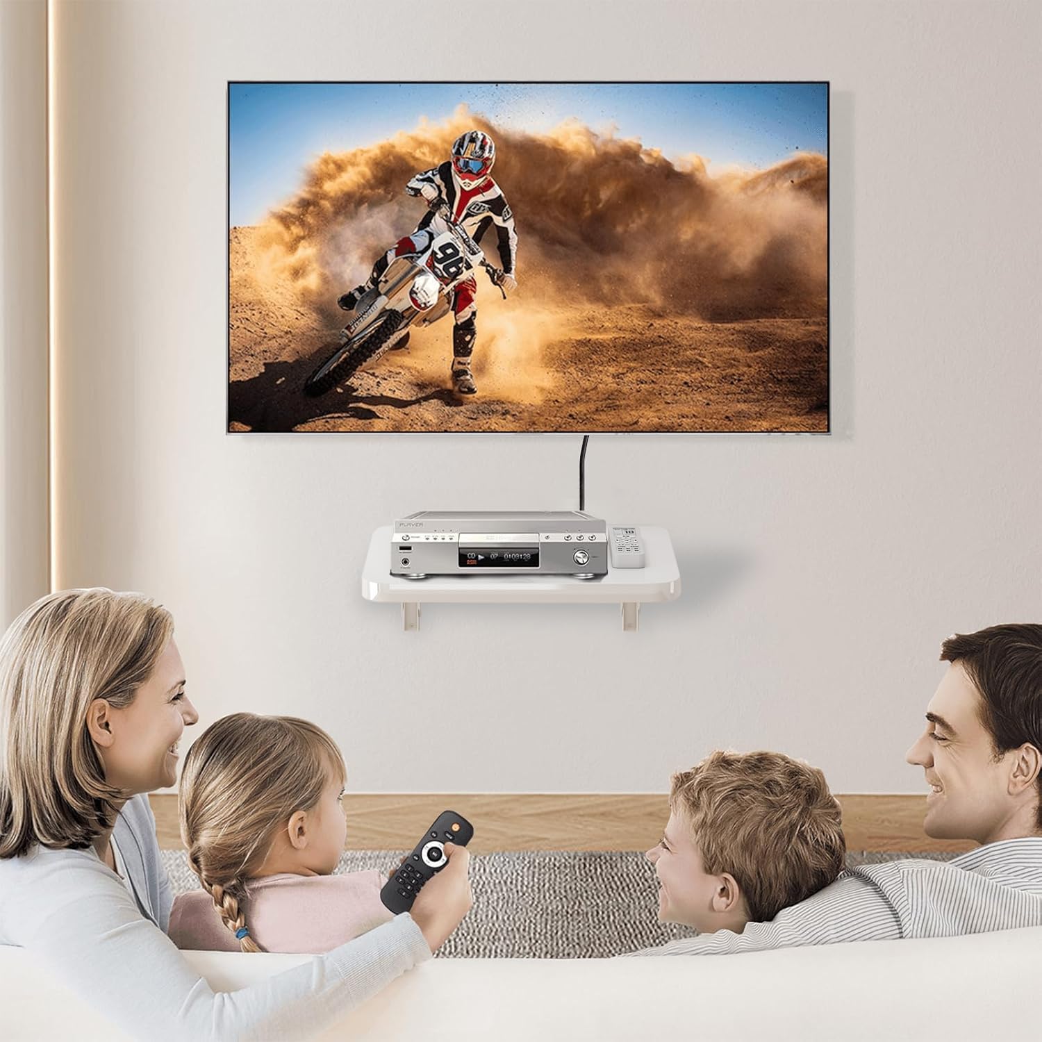 Mensola pieghevole per proiettore, mensola galleggiante per intrattenimento, mensole sospese per TV e router, mensole da parete in legno, per lettori DVD, decoder via cavo, portata fino a 13,6 kg