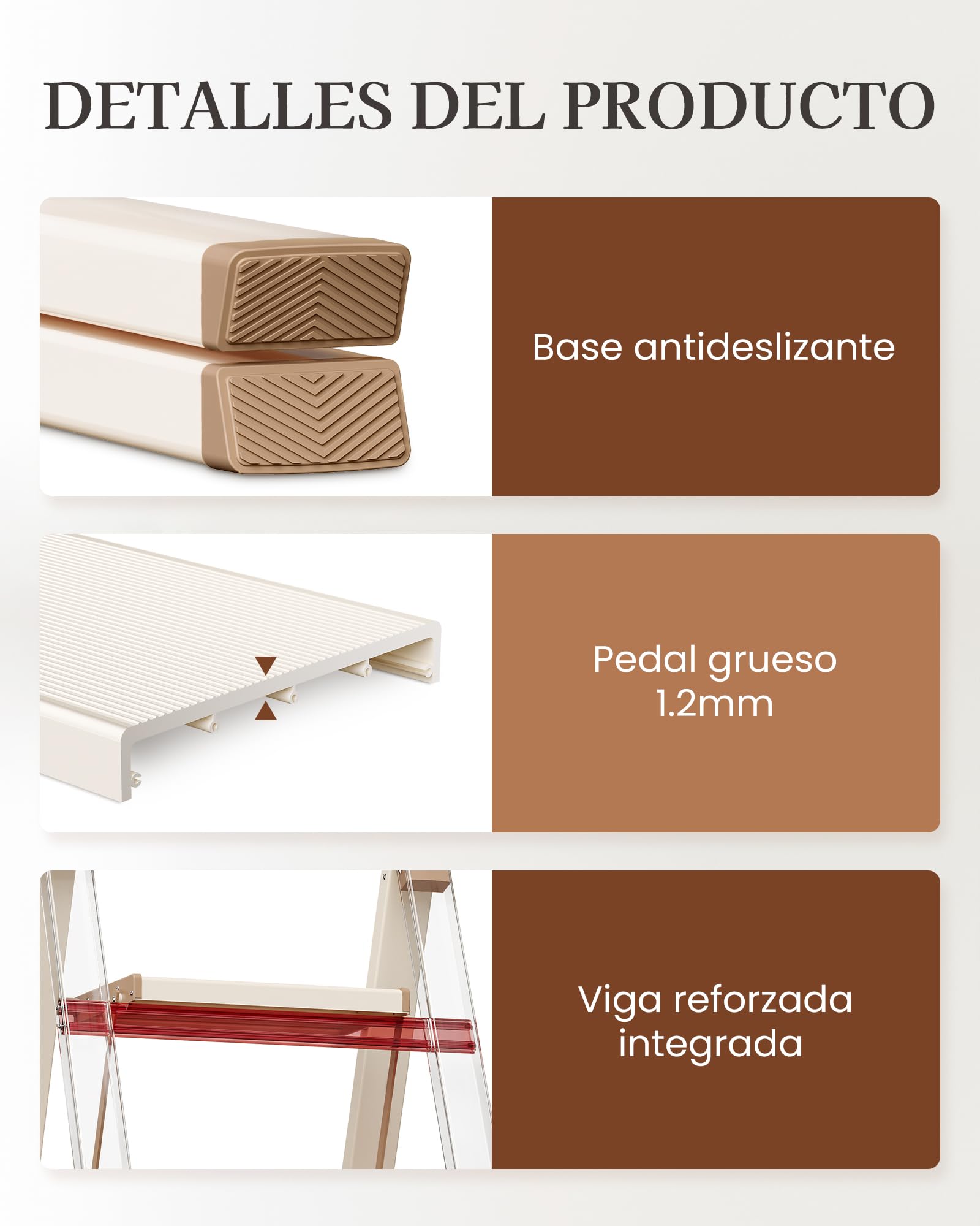 Escalera de 3 Peldaños, Taburete Plegable con Plataforma Ancha Antideslizante de Aluminio Ligero Pero Resistente, Carga Máxima 150 kg, Diseño Moderno para Espacios Domésticos Interiores