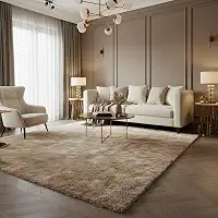 Tapete Felpudo Luxo, 230x200 cm, Base Antiderrapante, Retangular, Macio e Confortável para Sala e Quarto (Bege)