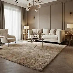 Tapete Felpudo Luxo, 230x200 cm, Base Antiderrapante, Retangular, Macio e Confortável para Sala e Quarto (Bege)