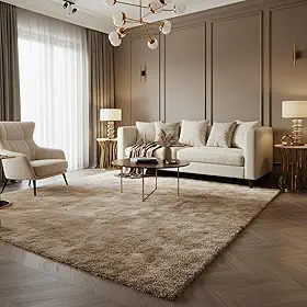 Tapete Felpudo Luxo, 230x200 cm, Base Antiderrapante, Retangular, Macio e Confortável para Sala e Quarto (Bege)