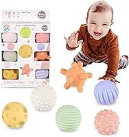 ROHSCE Sensory Balls for Babies 6 Pack - Soft Textured Montessori Toys for Toddlers 1-3 & Infants 6-12 Months, Safe Wheat Straw Development Balls