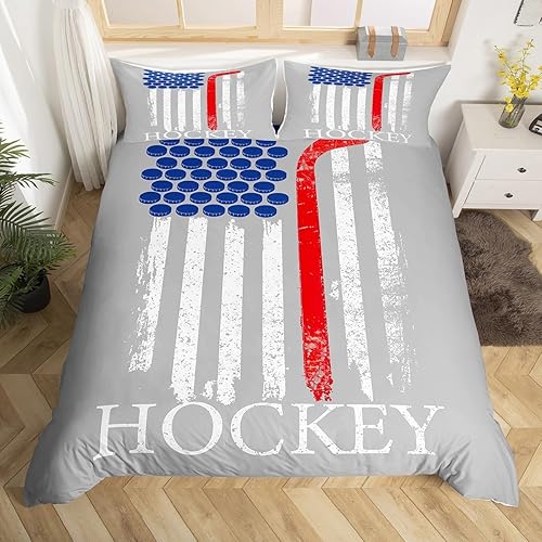 Miniatura 4 de Juego de funda de edredón de hockey tamaño matrimonial, juego de ropa de cama de rayas abstractas de 3 piezas para niños, adolescentes, niñas,
