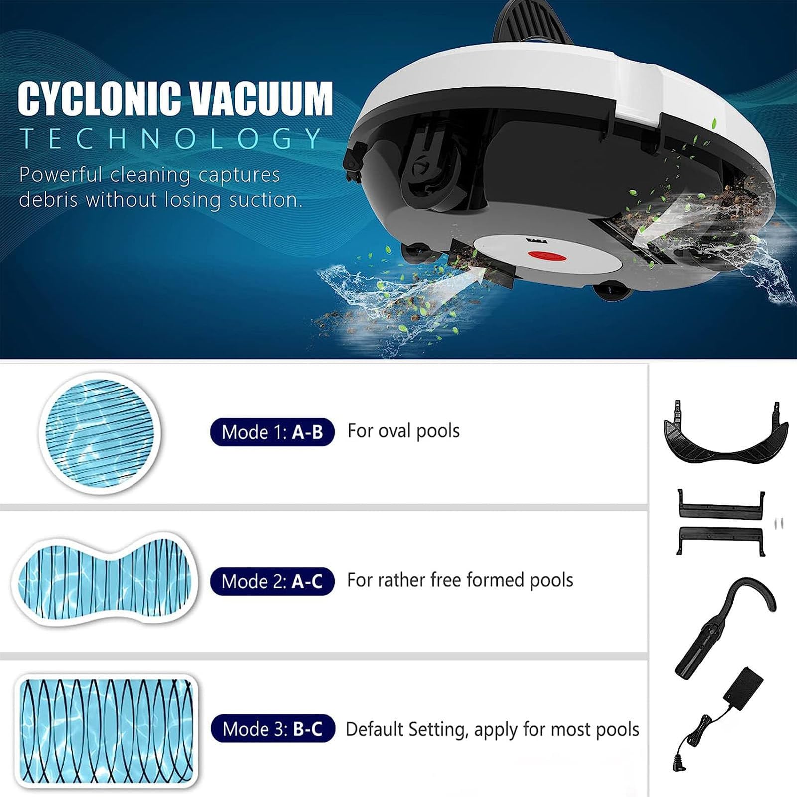Robot nettoyeur automatique de piscine – Aspirateur sous-marin sans fil rechargeable pour un nettoyage et une aspiration sans effort des piscines