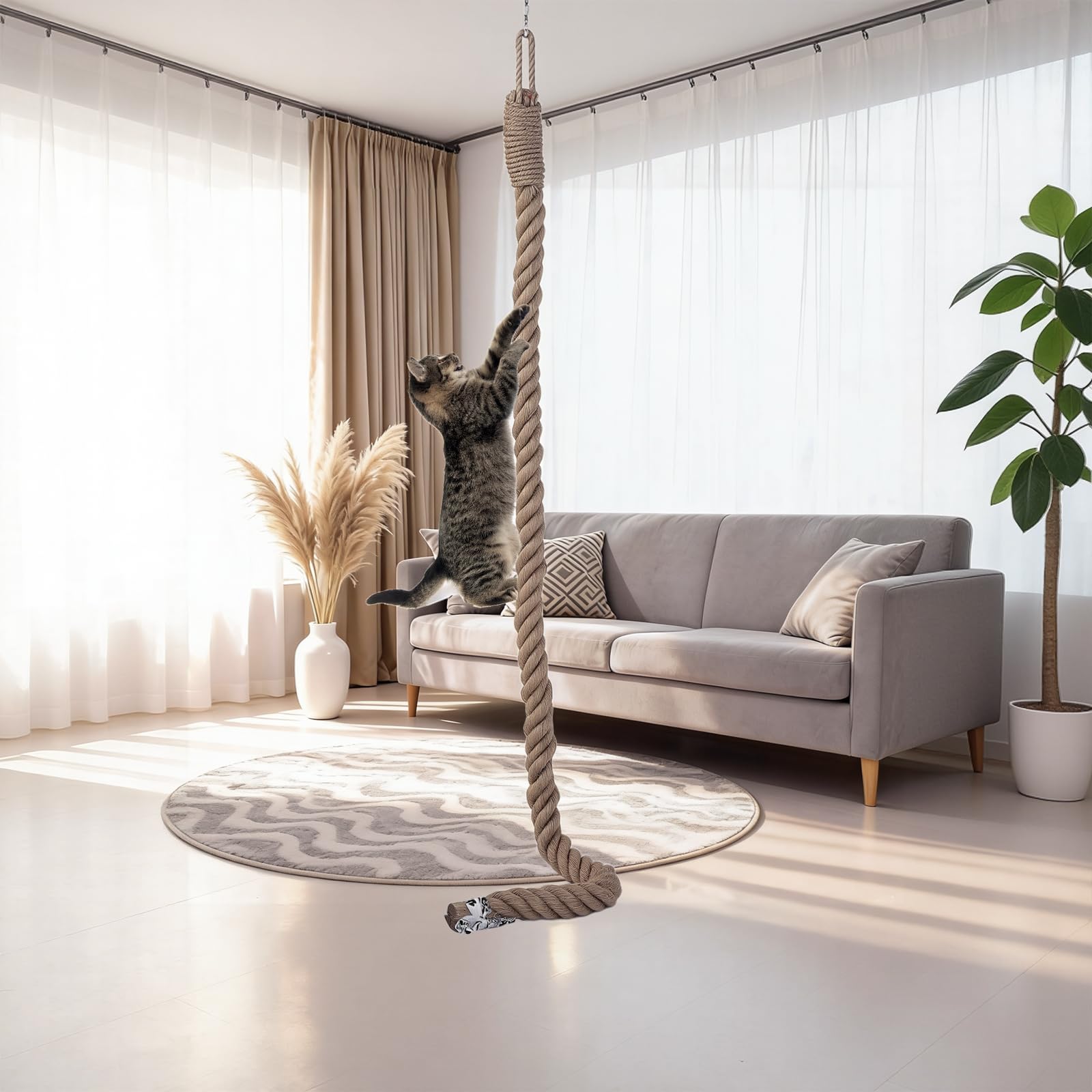 Corde d'escalade pour chat de 2m pour stopper l'ennui des chats d'intérieur