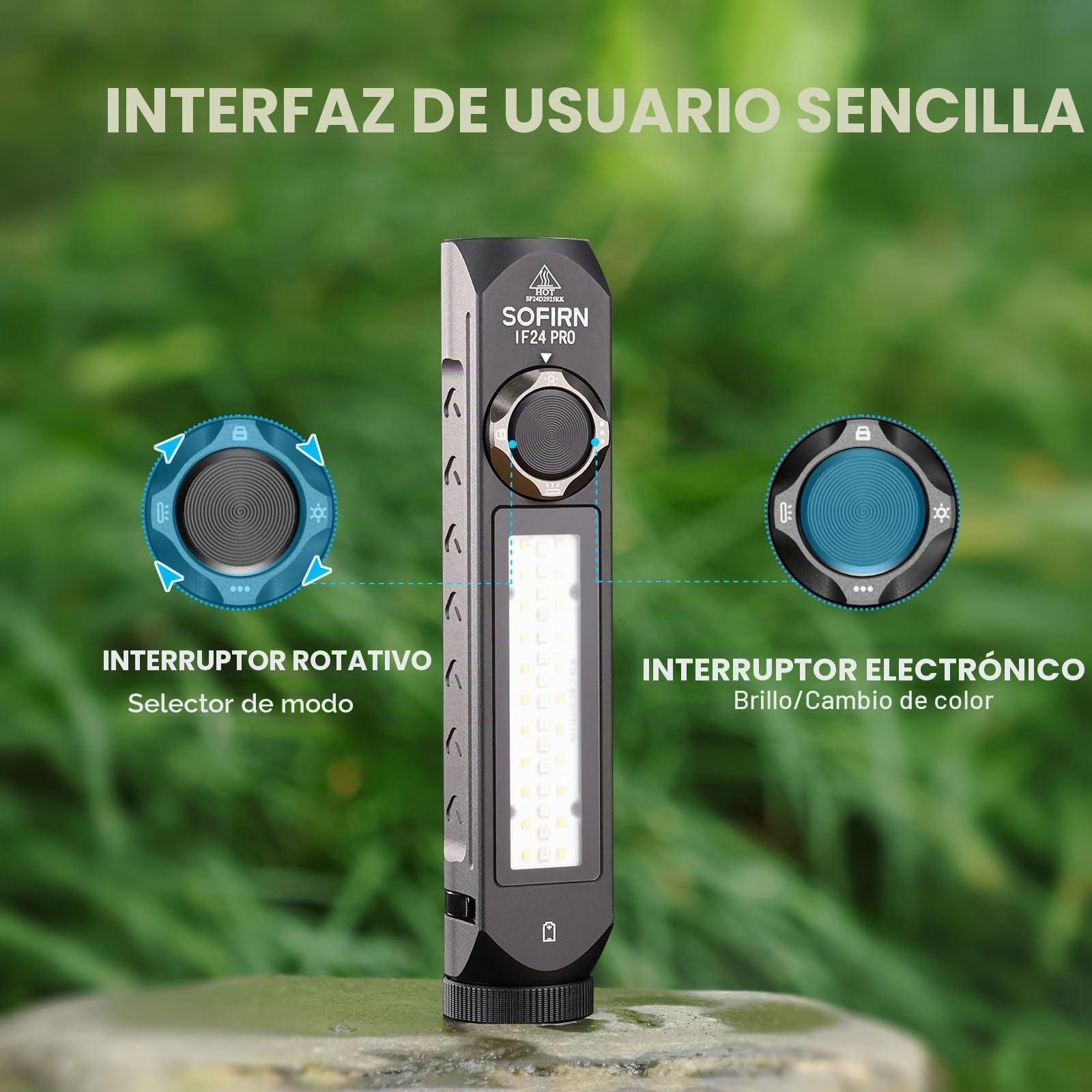 Linterna LED Sofirn IF24 Pro Muy Brillante - Linternas EDC LED Recargables 1800 Lúmenes, Lámpara Recargable Superbrillante con Tapa Magnética, Luces de Color Rojo para Camping, Senderismo