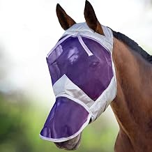 Harrison Howard CareMaster Horse Fly Mask Full Face No Ears Silver/Purple Retro XL Extra Full Size