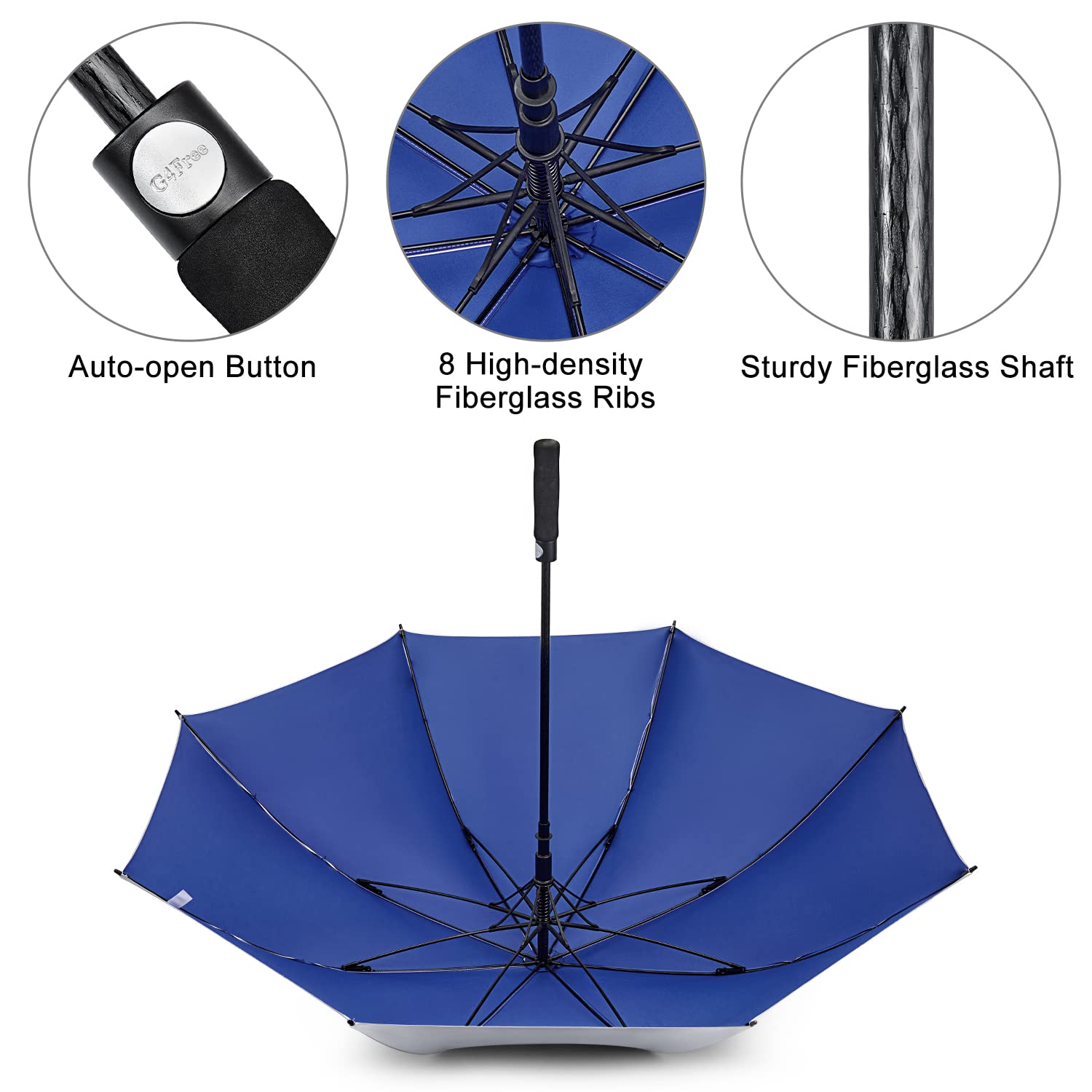 G4Free Paraguas de golf UV de 54/62 pulgadas, con revestimiento plateado, protección solar, toldo grande, resistente al viento, impermeable, automático, barra abierta
