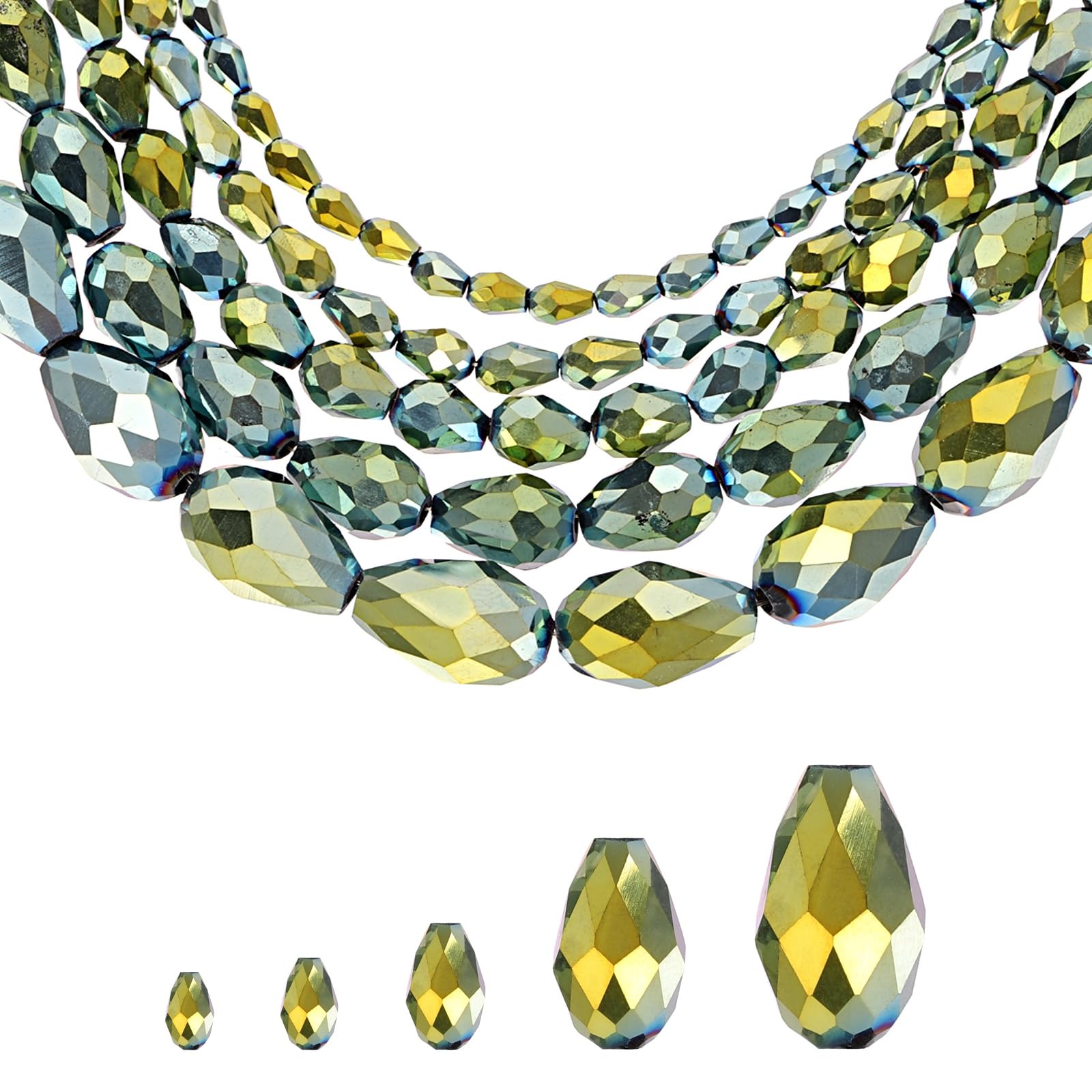 sourcing map 328 PCS Teardrop Crystal Glass Beads, 3x5mm Faceted Shape Crystal AB for Necklace Bracelet Earrings DIY Jewelry Crafts Making Supplies, Green AB — image 1