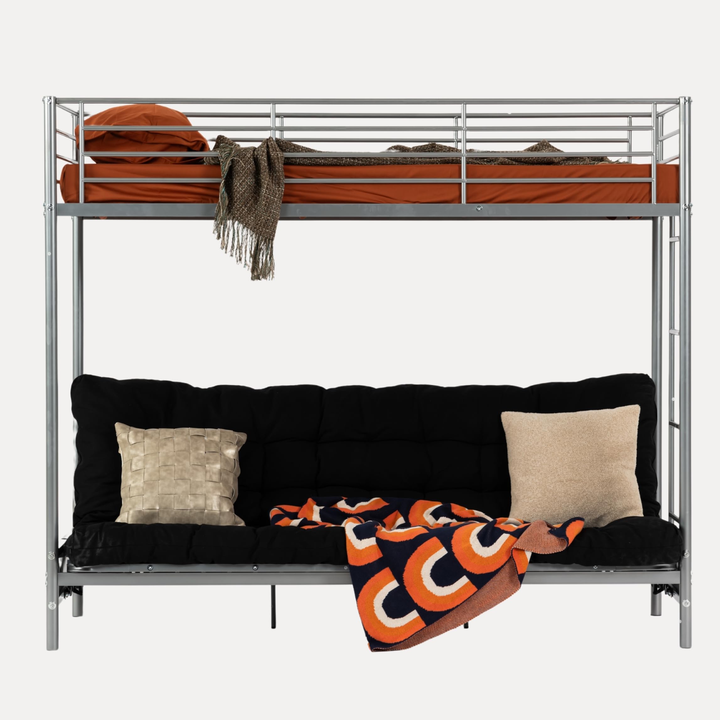 Meuble Cosy Lit superposé 90x190cm avec Banquette Convertible Canapé et Sommier à Lattes en métal, Style Industriel, pour Enfant Chambre à Coucher Maison, Gris